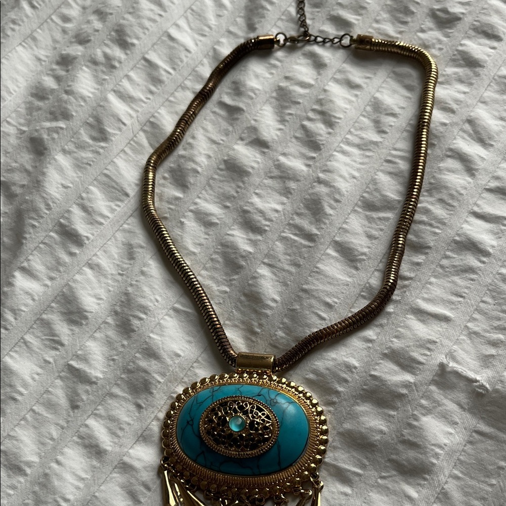 Anthropologie Gold and Turquoise Statement Necklace